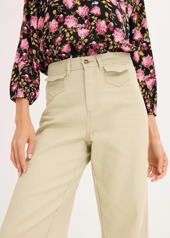High Waist-twillbukse med påsatte lommer, bonprix