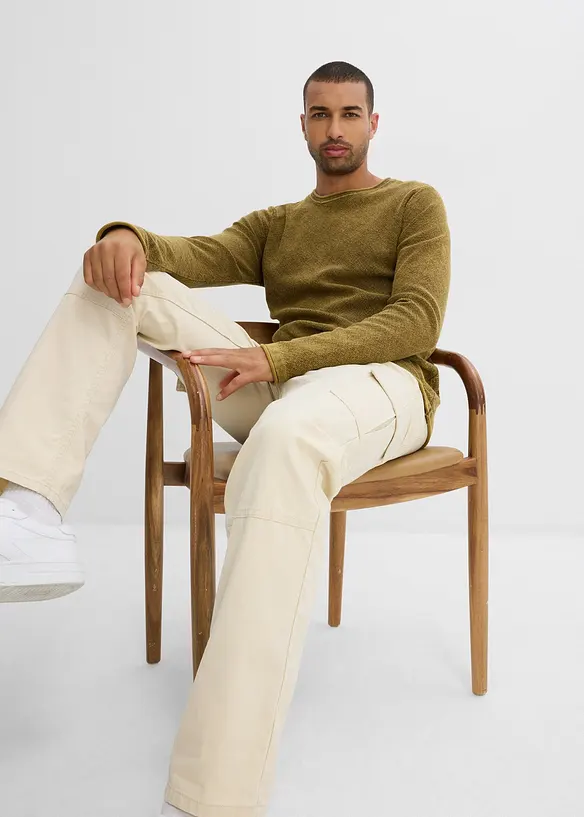 Relaxed Fit-cargobukse i bomullskanvas, Straight, bonprix