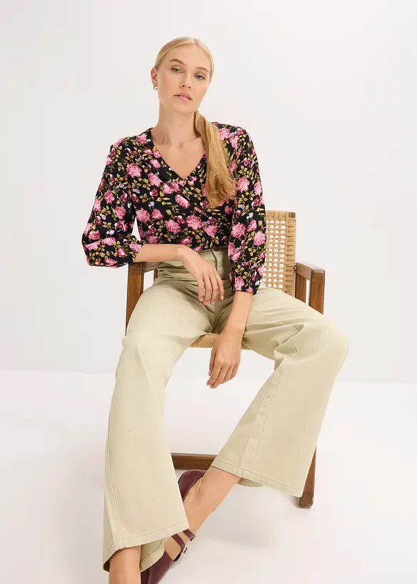 High Waist-twillbukse med påsatte lommer, bonprix