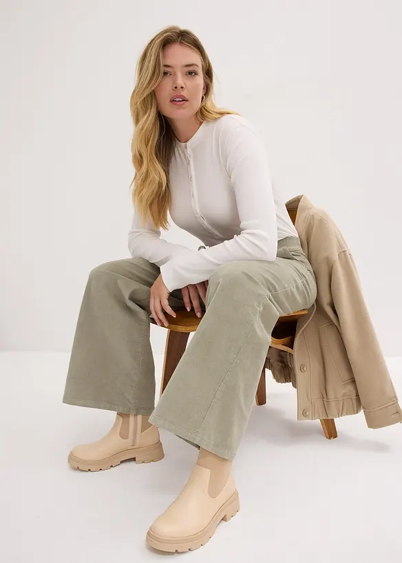 Kordfløyelsbukse med komfortlinning, High Waist, bonprix