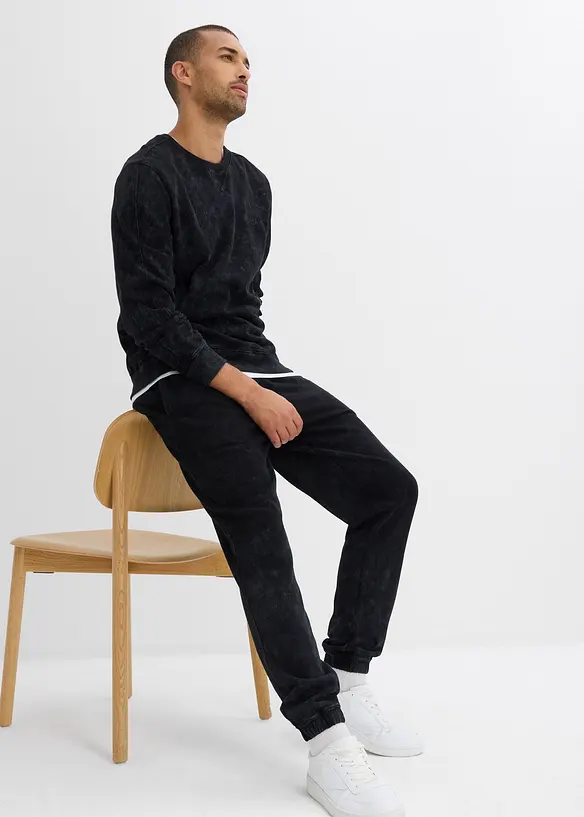 Sweatbukse i vasket look av 100% økologsik bomull, Loose Fit, bonprix