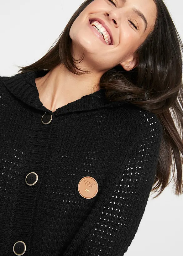 Lang cardigan med hette, bonprix