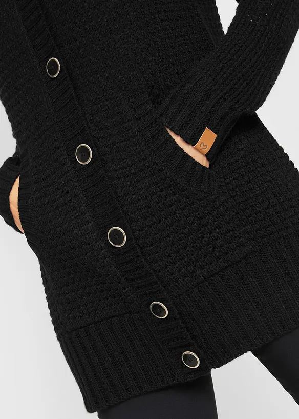 Lang cardigan med hette, bonprix