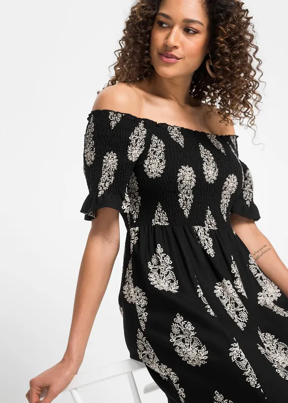Off shoulder-kjole i lett viskose, bonprix