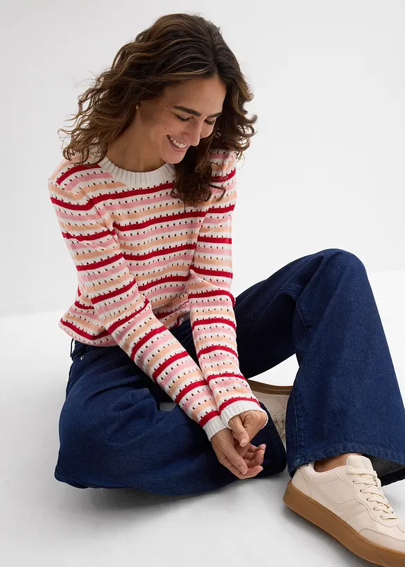 Strikket topp med stripemønster, bonprix