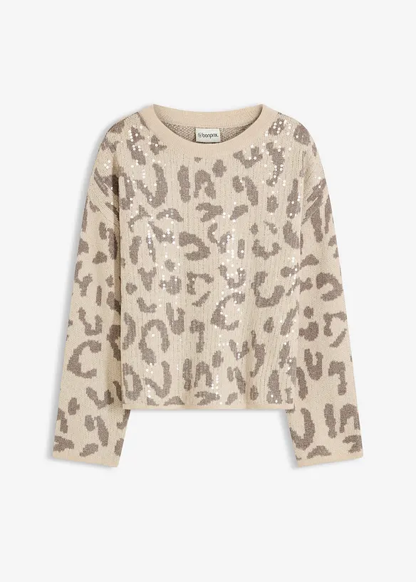 Oversized, jacquardstrikket genser med paljetter, bonprix