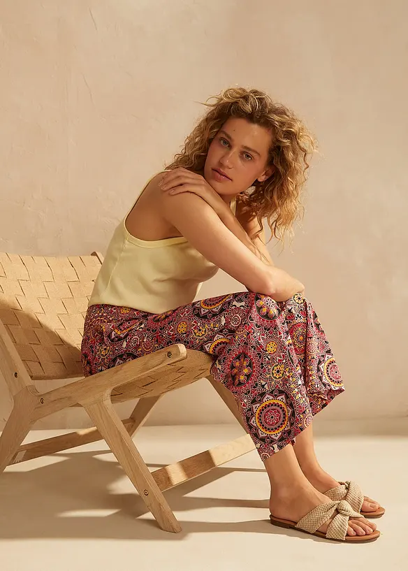 7/8-lang, vid culottes i jersey med bred, vaflet linning, bonprix