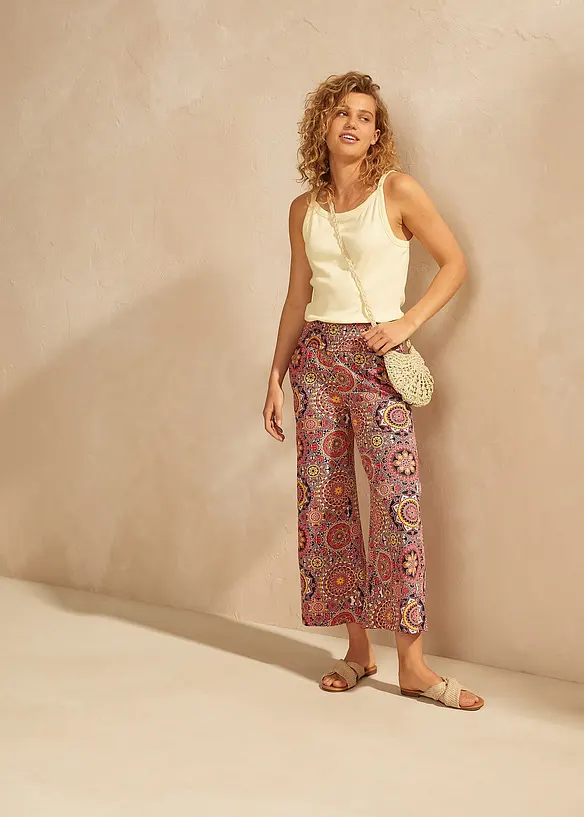 7/8-lang, vid culottes i jersey med bred, vaflet linning, bonprix