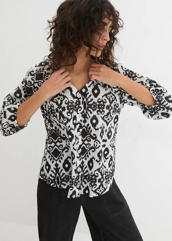 Bomullsbluse med print, bonprix