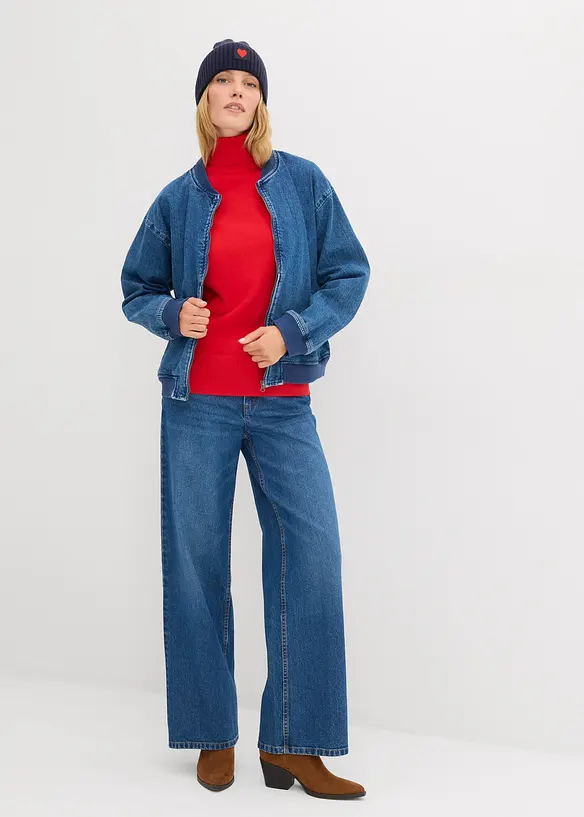 Finstrikket genser med høy hals, bonprix