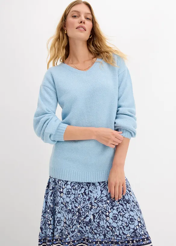 Finstrikket genser i mykt garn med ballongermer, bonprix