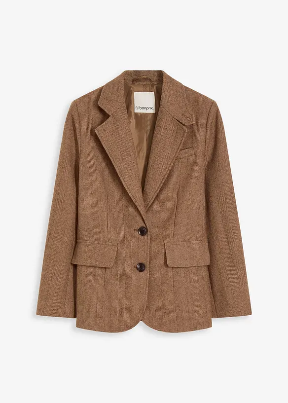 Blazer med fiskebeinsmønster og ullandel, bonprix