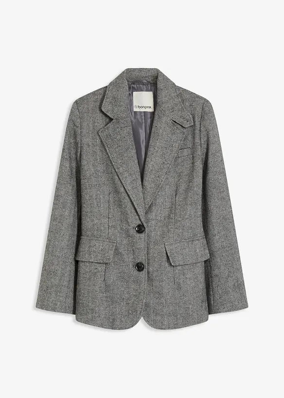 Blazer med fiskebeinsmønster og ullandel, bonprix