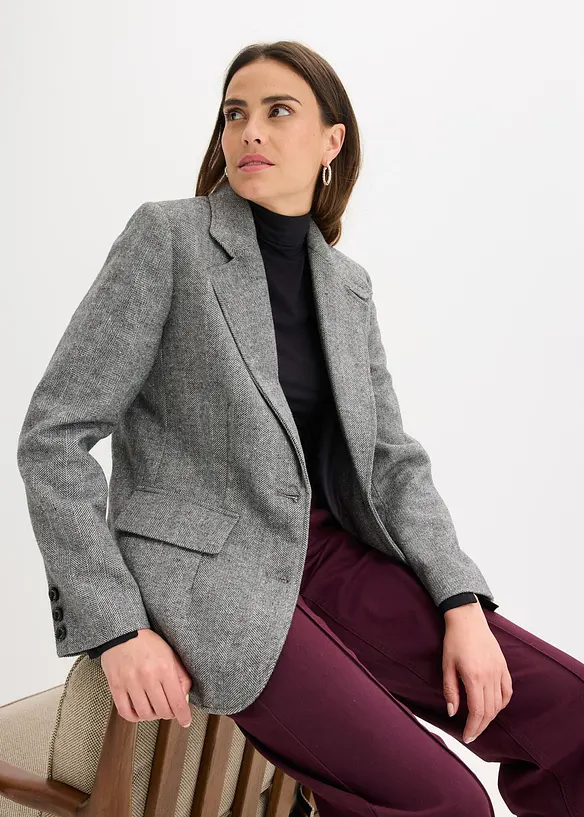 Blazer med fiskebeinsmønster og ullandel, bonprix