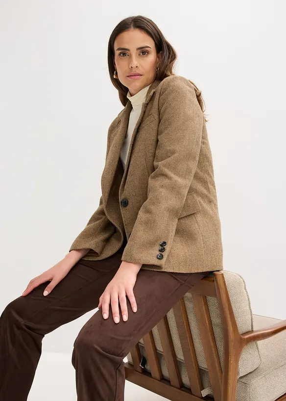 Blazer med fiskebeinsmønster og ullandel, bonprix