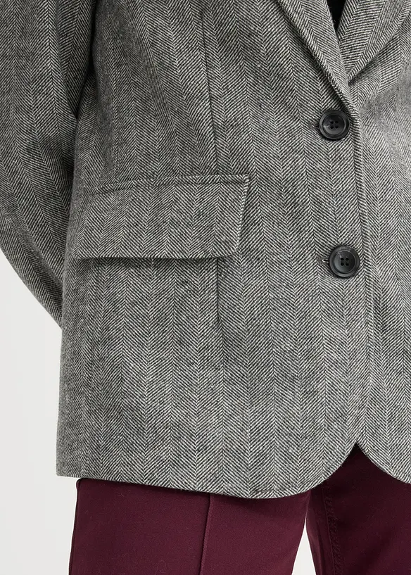 Blazer med fiskebeinsmønster og ullandel, bonprix