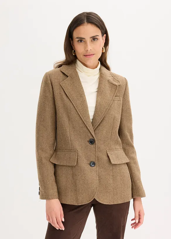 Blazer med fiskebeinsmønster og ullandel, bonprix
