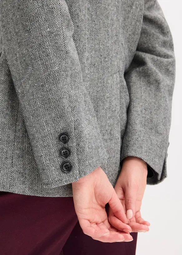 Blazer med fiskebeinsmønster og ullandel, bonprix