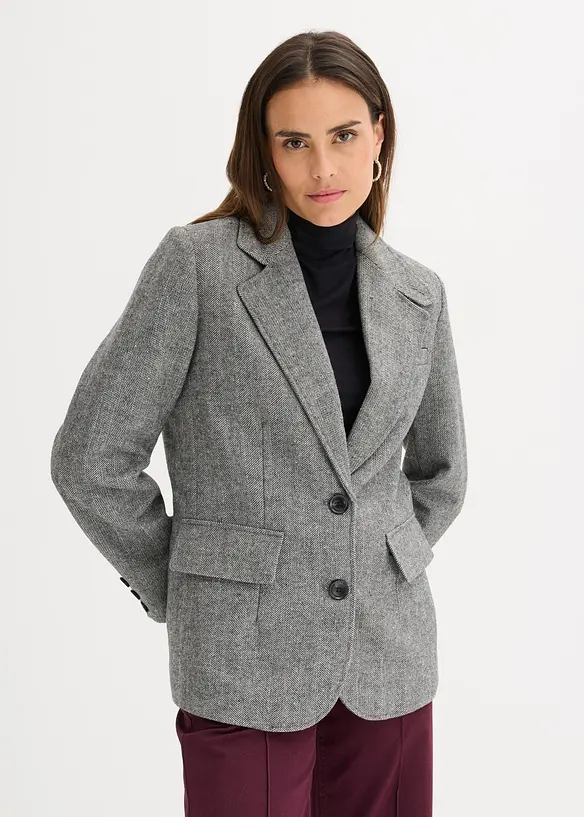 Blazer med fiskebeinsmønster og ullandel, bonprix