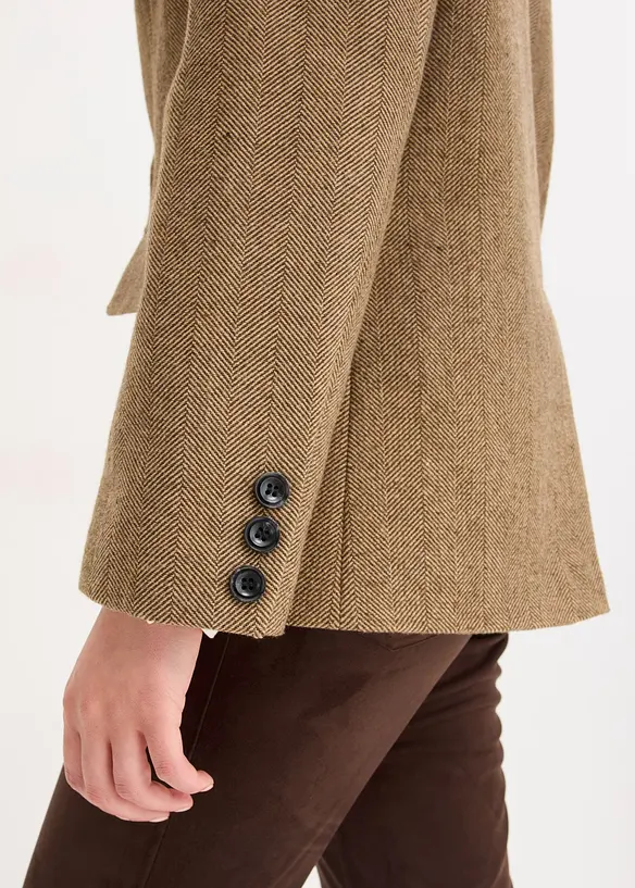 Blazer med fiskebeinsmønster og ullandel, bonprix