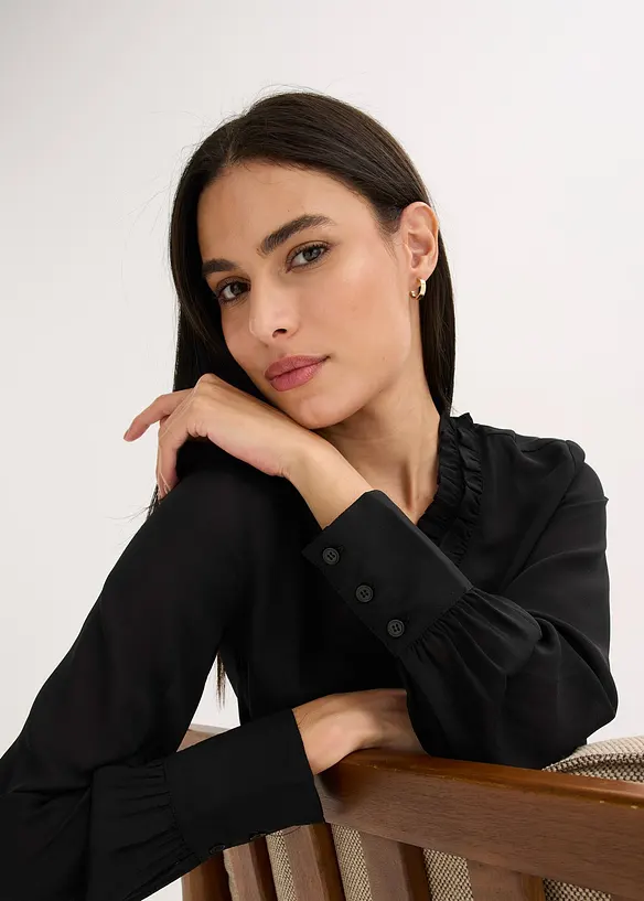 Chiffonbluse med rysjer, bonprix