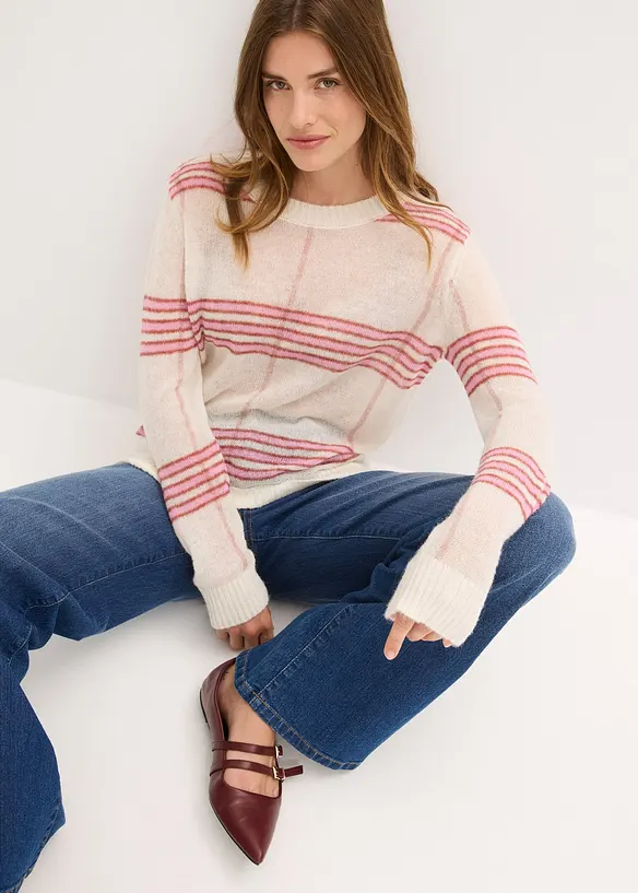 Genser i ledig strikk med ull- og alpakkaandel, bonprix