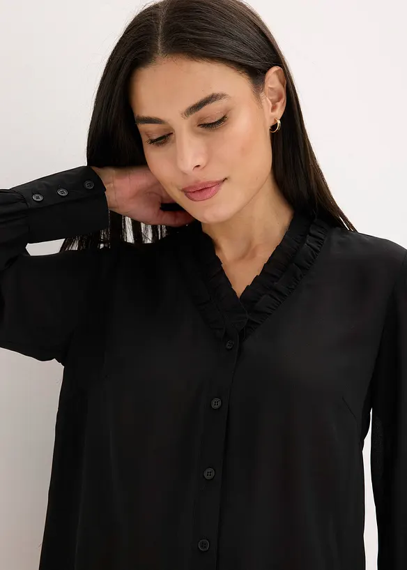 Chiffonbluse med rysjer, bonprix