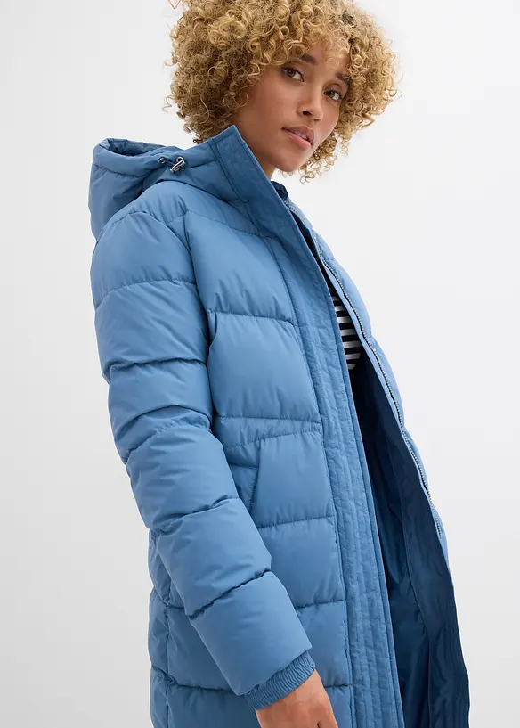 Lang, vattert kåpe med hette, bonprix