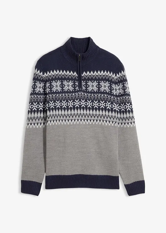 Genser med koftemønster og troyerkrage, bonprix
