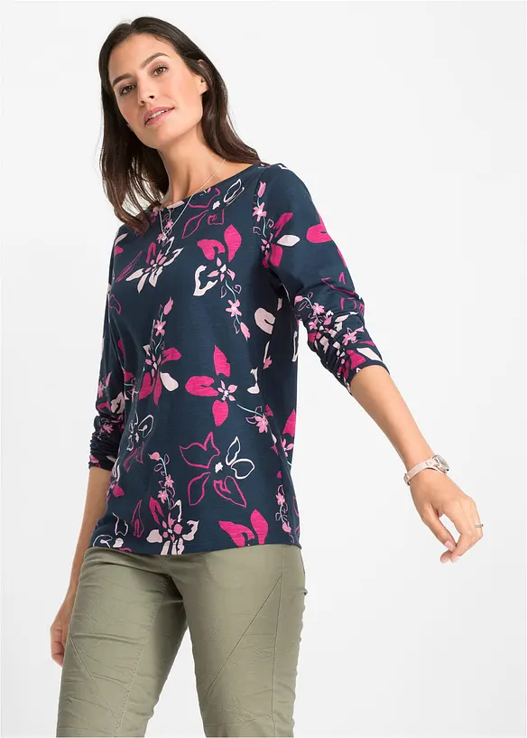 Langermet topp med blomstertrykk, bonprix