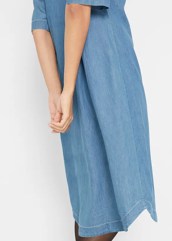 Knelang jeans-kjole i bomull, kort arm, bonprix