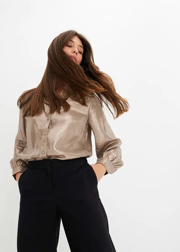 Skjortebluse i blank sateng, bonprix