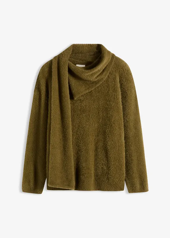 Oversized genser med skjerf, bonprix
