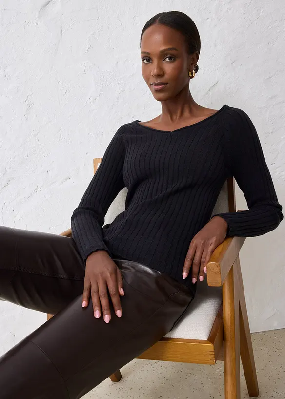 Finstrikket genser i merinoull, bonprix