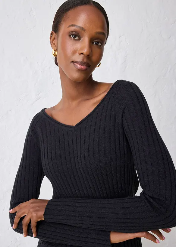 Finstrikket genser i merinoull, bonprix