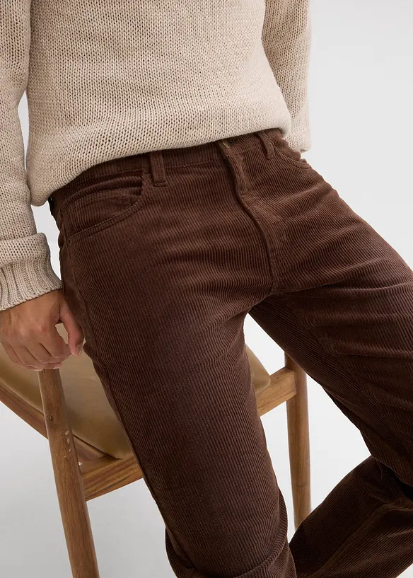 Regular Fit-kordfløyelsbukse med stretch i vasket stil, Straight, bonprix