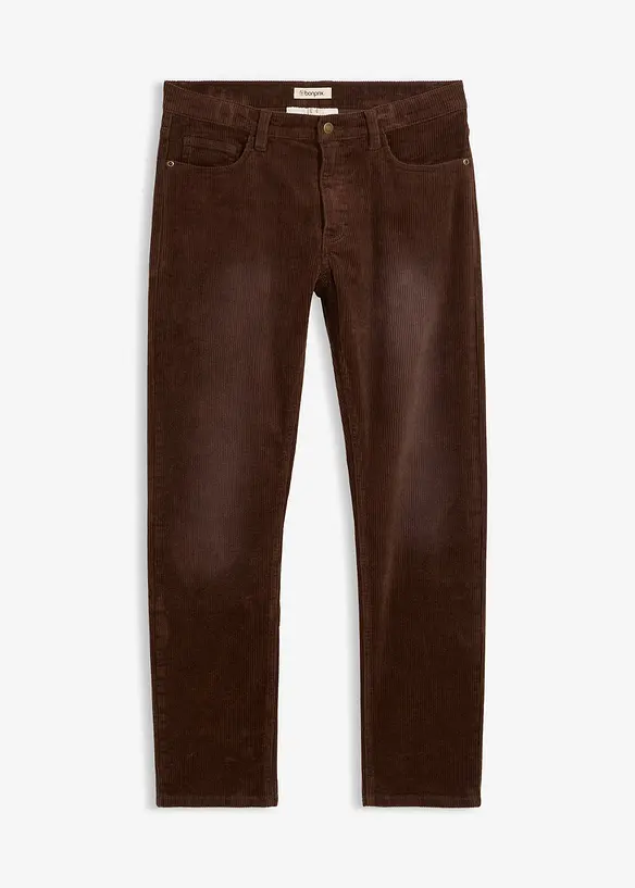 Regular Fit-kordfløyelsbukse med stretch i vasket stil, Straight, bonprix