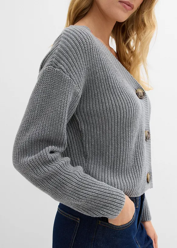 Grovstrikket cardigan i 100% bomull, bonprix