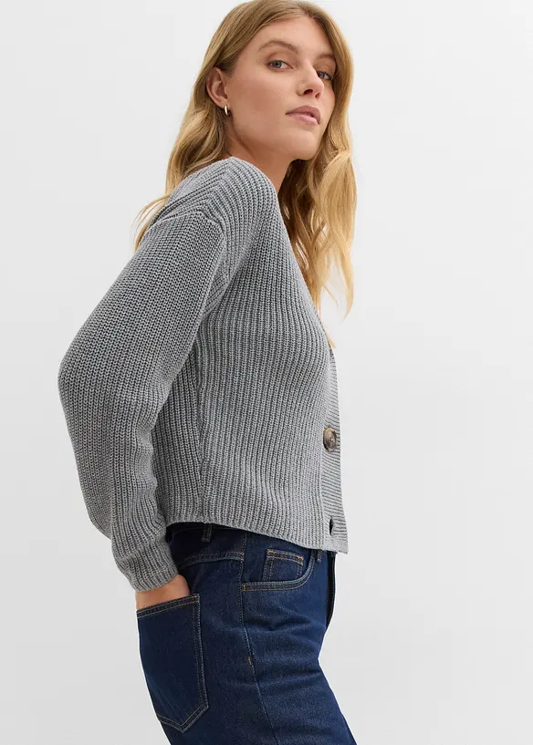 Grovstrikket cardigan i 100% bomull, bonprix