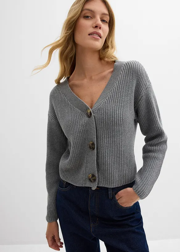 Grovstrikket cardigan i 100% bomull, bonprix