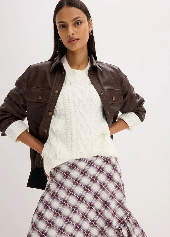 Oversized genser med frynser, bonprix