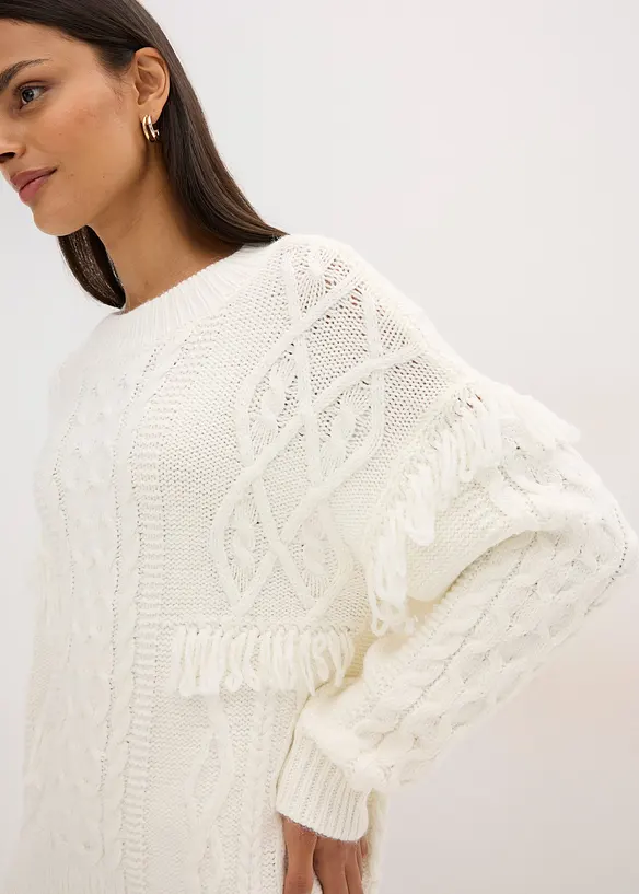 Oversized genser med frynser, bonprix