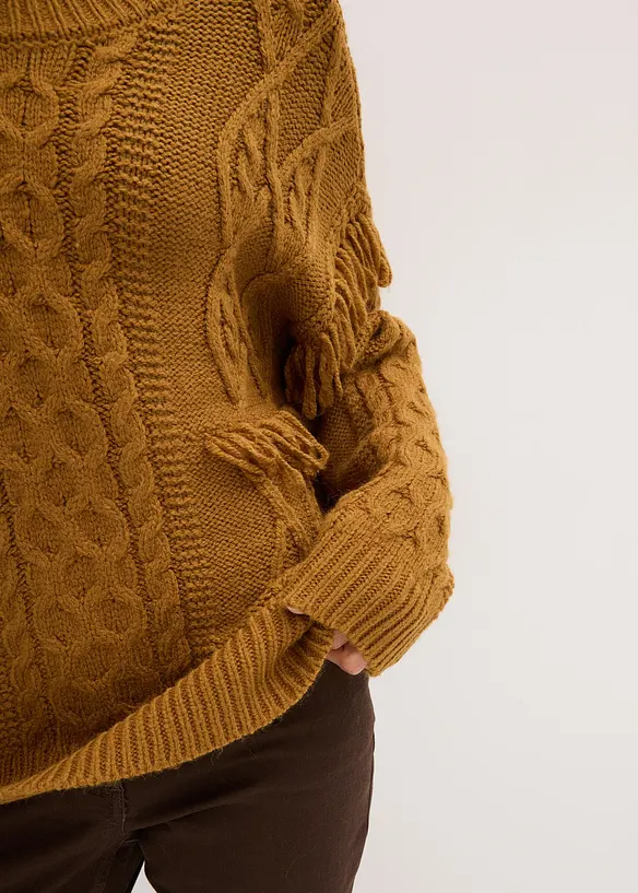 Oversized genser med frynser, bonprix