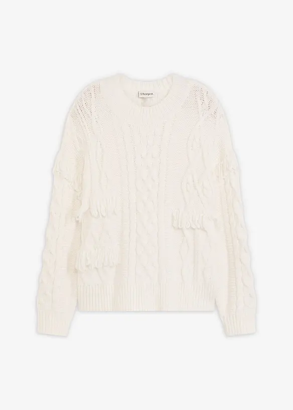 Oversized genser med frynser, bonprix