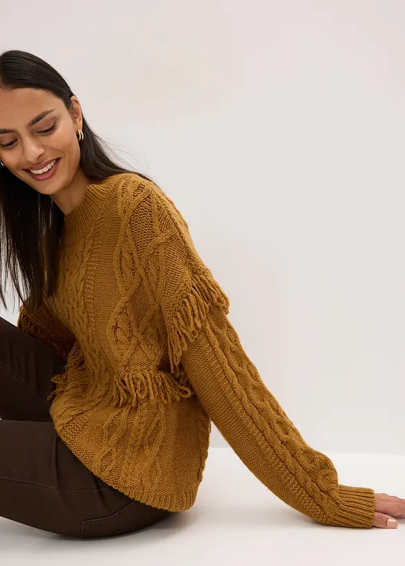 Oversized genser med frynser, bonprix
