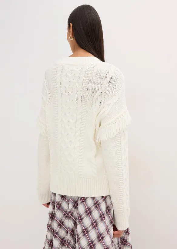 Oversized genser med frynser, bonprix