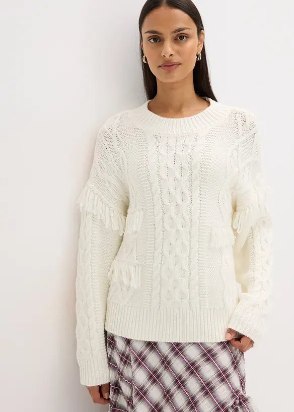 Oversized genser med frynser, bonprix