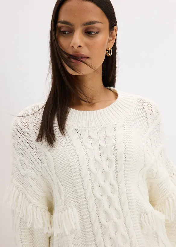 Oversized genser med frynser, bonprix