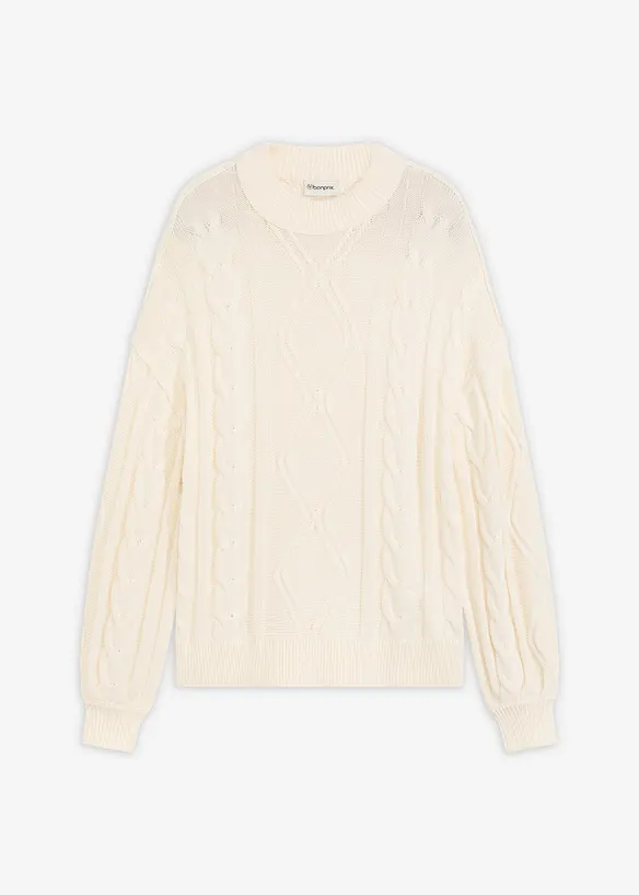 Oversized genser med flettemønster, bonprix