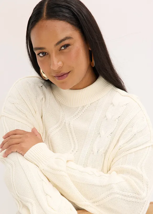 Oversized genser med flettemønster, bonprix